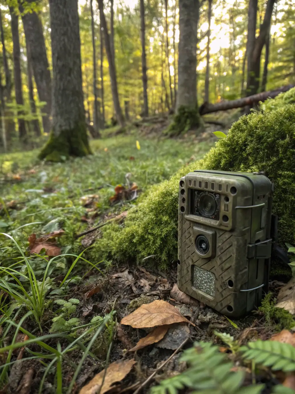 A picture of a wildlife monitoring station with a camera trap, capturing images of local fauna to track population trends and inform conservation strategies.