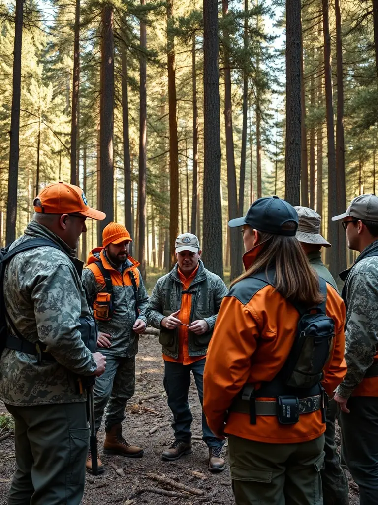 A photo of association members conducting a workshop on sustainable hunting practices for local hunters, promoting responsible resource management.